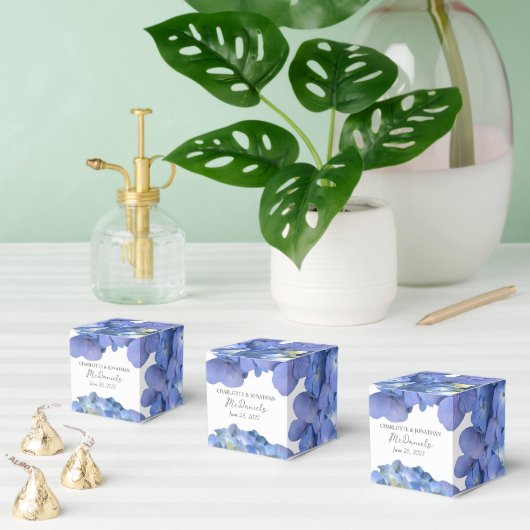 Blauwe hortensia bloemblaadjes bruiloft gepersonal bedankdoosjes (Meervoudige)