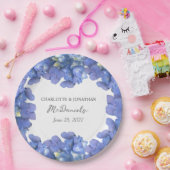 Blauwe hortensia bloemblaadjes bruiloft gepersonal papieren bordje (Feest)