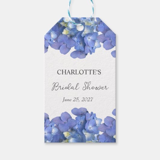 Blauwe hortensia bloemblaadjes gepersonaliseerd Vr Cadeaulabel (Voorkant)