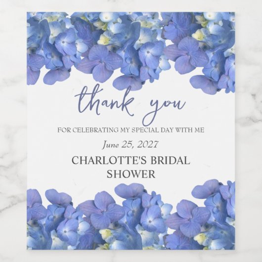 Blauwe hortensia bloemblaadjes gepersonaliseerd Vr Wijn Etiket (Enkel label)