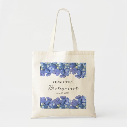 Blauwe Hortensia Bloemblaadjes Persoonlijke Bruids Tote Bag (Voorkant)