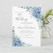 Blauwe Hortensia Bloemen 50ste Huwelijksverjaardag Kaart (Staand voorkant)