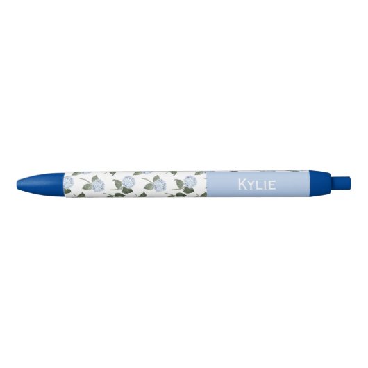 Blauwe Hortensia Bloemen Aangepaste Naam Inkt Pen (Voorkant)