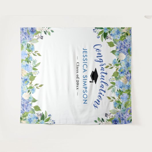 Blauwe Hortensia Bloemen Afstudeerfoto Afstudeerac Wandkleed (Voorkant (horizontaal))