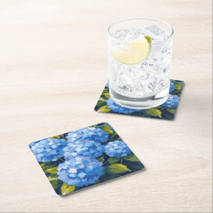 Blauwe Hortensia Bloemen Aquarel Bloemstuk Kartonnen Onderzetters