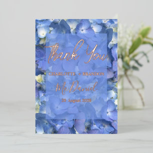 Blauwe Hortensia Bloemen Bruiloft Bedankt Folie Uitnodiging