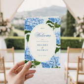 Blauwe Hortensia Bloemen Bruiloft Gevouwen Papier Programma
