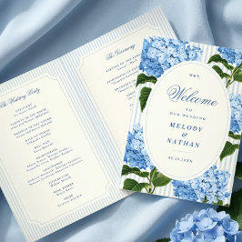 Blauwe Hortensia Bloemen Bruiloft Gevouwen Papier Programma