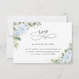 Blauwe Hortensia Bloemen Bruiloft Online RSVP Kaar Kaartje