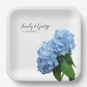 Blauwe Hortensia Bloemen Bruiloft Persoonlijk Papieren Bordje (Voorkant)