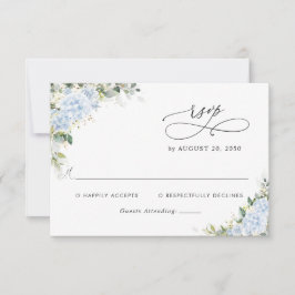 Blauwe Hortensia Bloemen Bruiloft RSVP Kaart