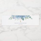 blauwe hortensia bloemen Doop Waterfles Etiket (Enkel label)