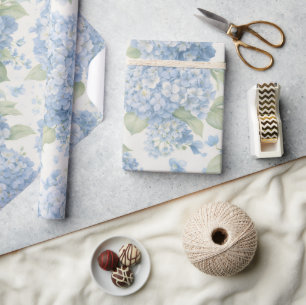 Blauwe Hortensia Bloemen Elegante Cadeaupapier