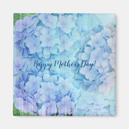 Blauwe hortensia bloemen en aangepaste tekst magneet