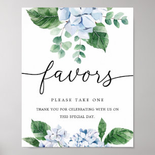 Blauwe Hortensia Bloemen Favors Bord Poster