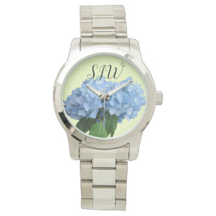 Blauwe Hortensia Bloemen Geborduurd Dames Horloge