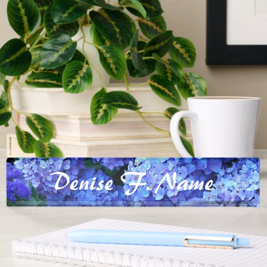 Blauwe Hortensia Bloemen Gepersonaliseerde Bloemen Naambordje