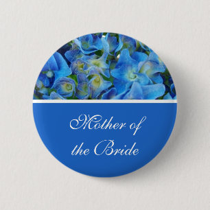 blauwe hortensia bloemen knop ronde button 5,7 cm