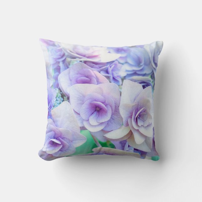 Blauwe hortensia bloemen kussen (Voorkant)