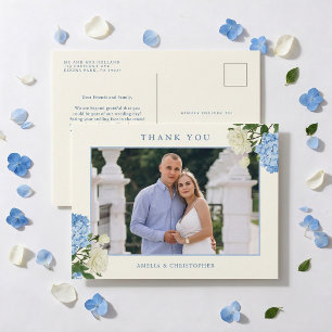 Blauwe Hortensia Bloemen & Rozen Tuin Bedankt Briefkaart