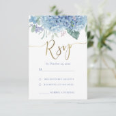 blauwe hortensia bloemen RSVP bruiloft (Staand voorkant)