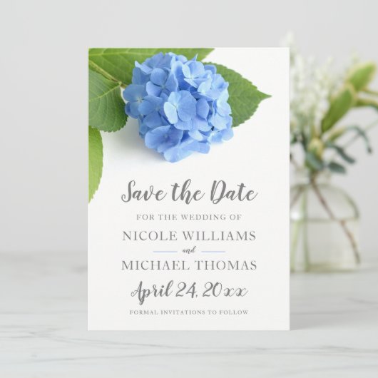 Blauwe Hortensia Bloemen Save The Date (Staand voorkant)