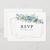 Blauwe Hortensia Bloemen Trouw RSVP Briefkaart (Voorkant / Achterkant)