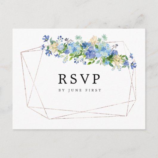 Blauwe Hortensia Bloemen Trouw RSVP Briefkaart (Voorkant)