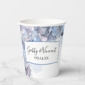 Blauwe Hortensia Bloemen Watercolor Bruiloft Papieren Bekers (Voorkant)