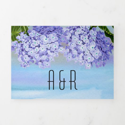 Blauwe hortensia bloemen waterverf bloemenbruiloft drieluik uitnodiging (Cover)