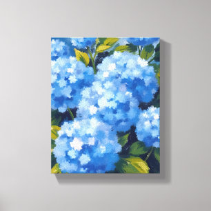 Blauwe Hortensia Bloemen Waterverf Bloemstuk Canvas Afdruk