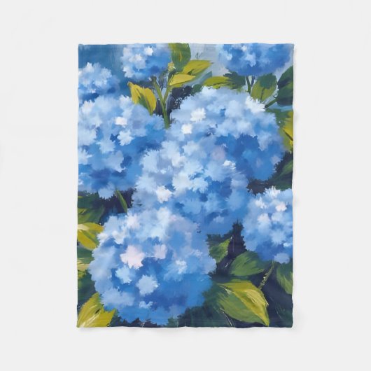 Blauwe Hortensia Bloemen Waterverf Bloemstuk Fleece Deken (Voorkant)