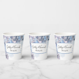 Blauwe Hortensia Bloemen Waterverf Trouwfeest Papieren Bekers