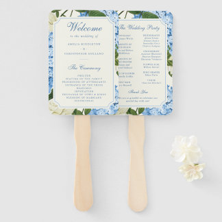Blauwe Hortensia Bloemen Witte Rozen Huwelijksprog Handwaaier