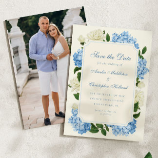Blauwe Hortensia Bloemen & Witte Rozen Tuin Bruilo Save The Date