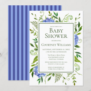 Blauwe Hortensia Bloemenaquarel Baby Shower Kaart