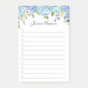 Blauwe Hortensia Bloemenaquarel Takenlijst Post-it® Notes