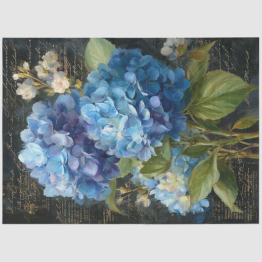 Blauwe Hortensia Bloemendecoupeerwerk Tissuepapier (Voorkant)