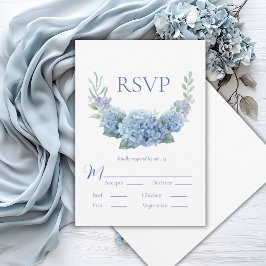 Blauwe Hortensia Bloemenschildering Bruiloft RSVP Kaartje