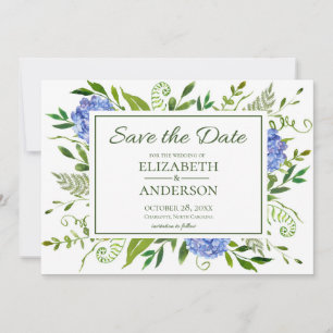 Blauwe Hortensia Bloemenschildering Fotohuwelijk Save The Date