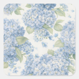 Blauwe Hortensia Bloemensticker • Kust Cadeau Vierkante Sticker