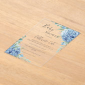 Blauwe Hortensia Bloemetjes Baby Shower Acryl Uitnodigingen (Laagn)