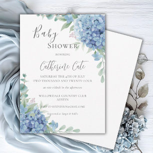 Blauwe Hortensia Bloemetjes Baby Shower Kaart