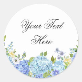 Blauwe Hortensia Bloemgroen Waterverf Aangepast Ronde Sticker