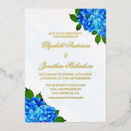 Blauwe Hortensia Bloemhuwelijk Folie Uitnodiging
