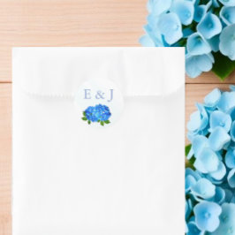 Blauwe Hortensia Bloemhuwelijk Ronde Sticker