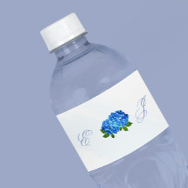 Blauwe Hortensia Bloemhuwelijk Waterfles Etiket