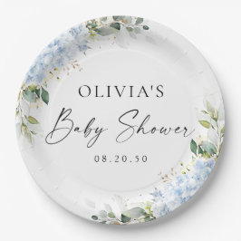 Blauwe Hortensia Bloemige Baby Shower Papieren Bor Bordje