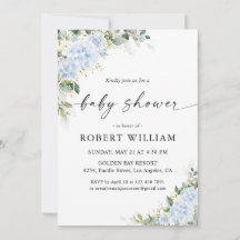 Blauwe Hortensia Bloemige Baby Shower Uitnodiging
