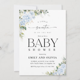 Blauwe Hortensia Bloemige Baby Shower Uitnodiging